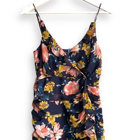 Lulu's Floral Midi Dress in Navy and Pink - Picture 4 of 16